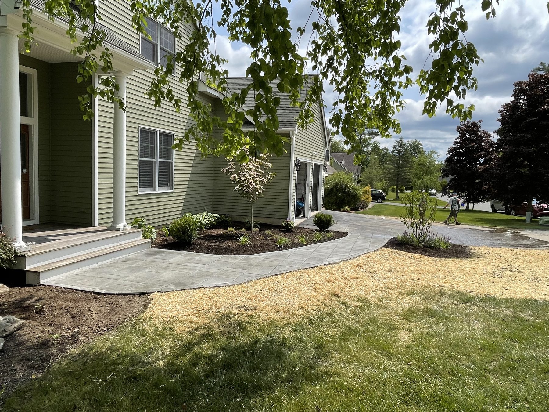 Front walk with new plantings and mulch beds