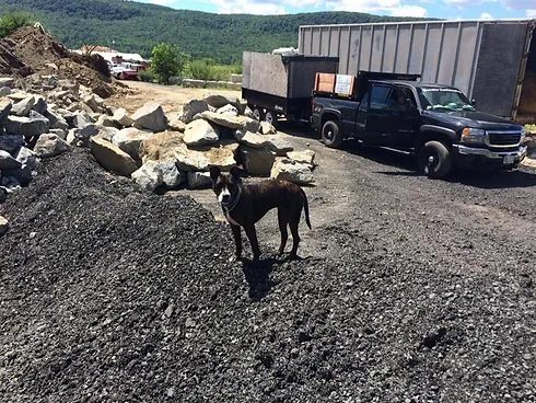 Stone and aggregate materials staged in the yard